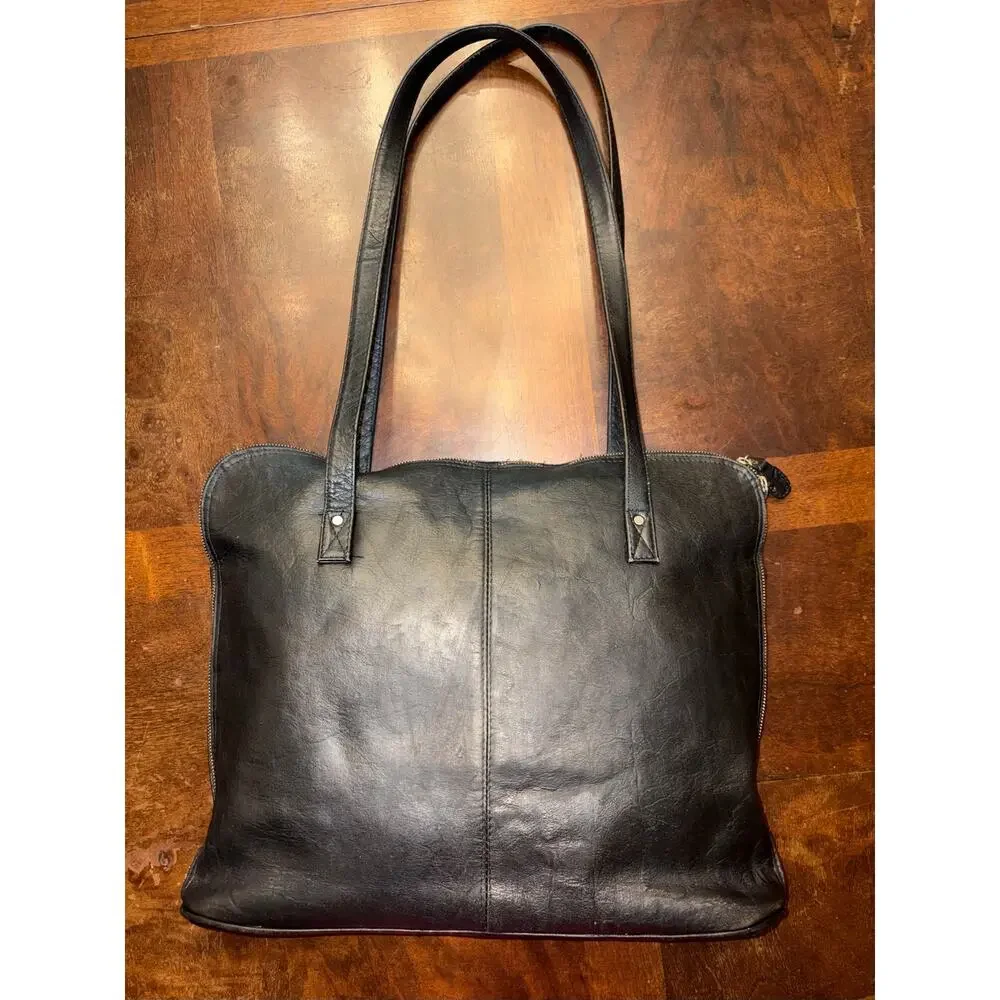 Vintage Frye Black Leather Tote Bag Laptop Work Purse